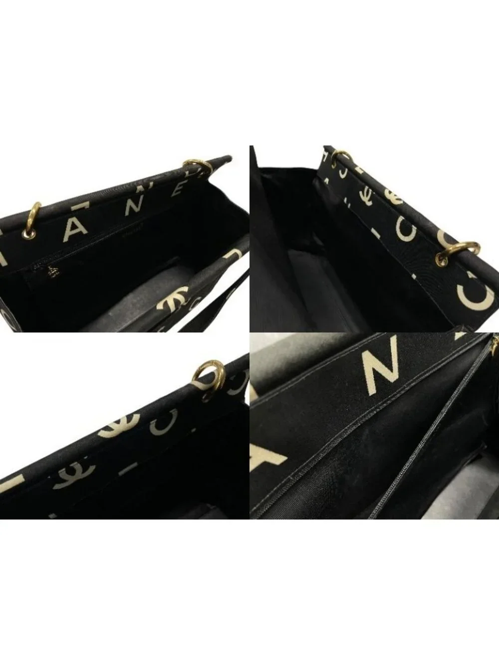 Chanel By Sea Line Tote Bag CC Logo Icon Cotton Canvas Black Gold